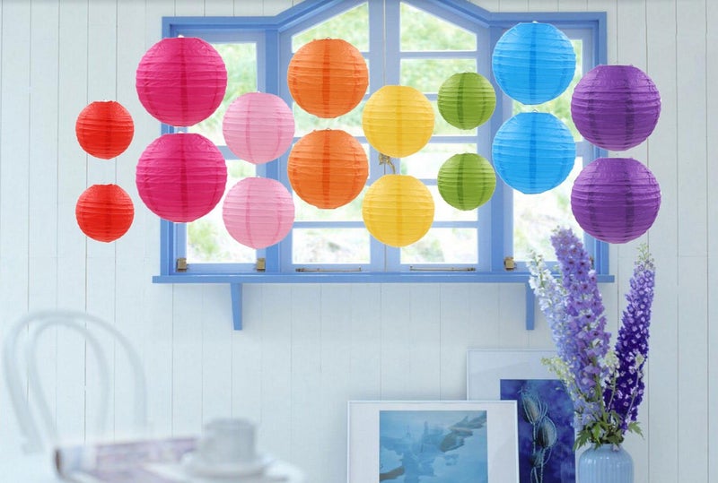 Mini Skater 16 Pcs Round Paper Lantern Assorted Color Size Ball Lanterns for Wedding Birthday Bridal Festival Parties Hanging Decoration Home Outdoor Indoor DÃ©cor - Image 1